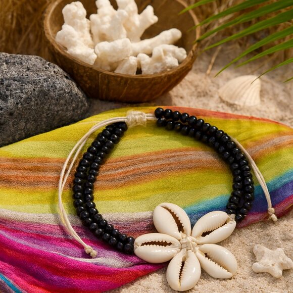 Handcrafted Shell Flower πΈ Adjustableβ Beaded Anklet | Natural Seashell Beach - Picture 10 of 10